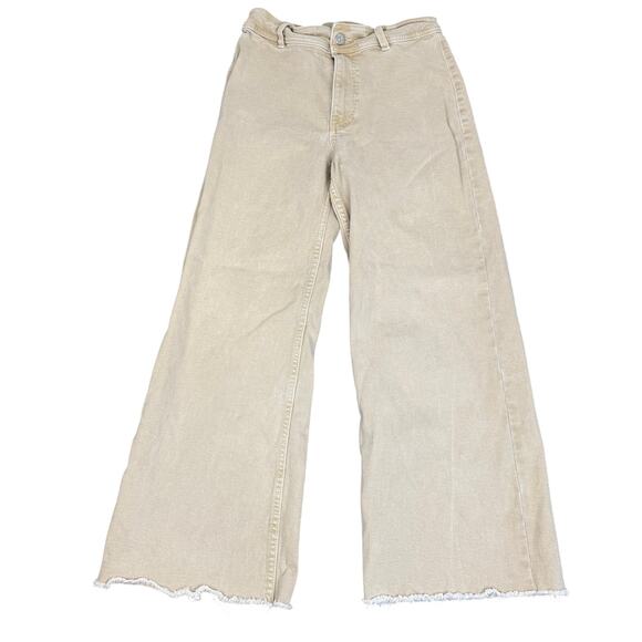 Mango MNG Catherine Wide Leg High Rise Denim Jeans Raw Hem Size Women's 6 - Picture 1 of 10